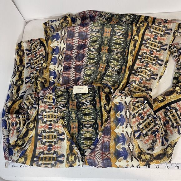 Everly Dress Medium Multi Print Shift Knee Length Sheer Tribal Geometric Boho - Picture 9 of 10